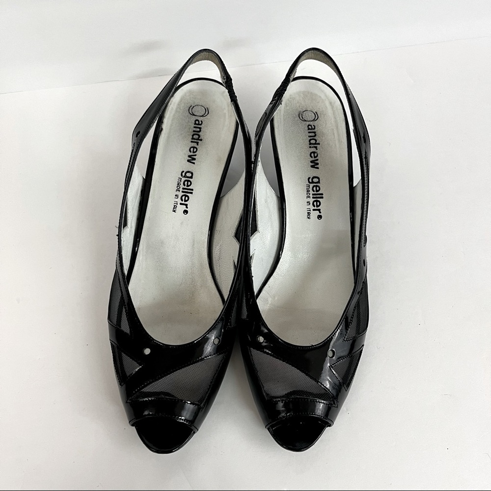 Andrew Geller Vintage Bingo Patent Leather Mesh Dress Pump Heels Sz 8 AA Narrow